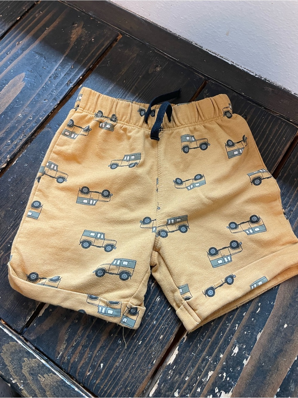 Children's Mustard Car-Print Pull-On Shorts